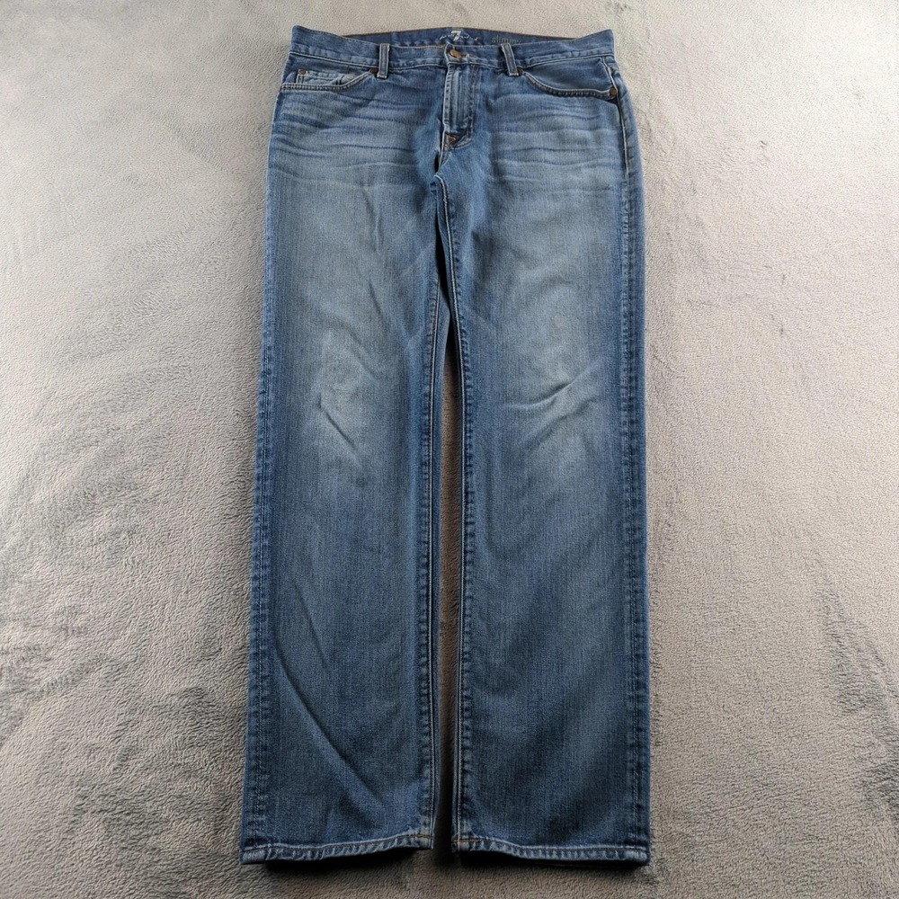 7 For All Mankind Jeans 36x33 Blue Slimmy‎ Straight Leg Faded USA 90s Y2K Style